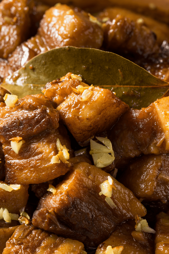 Close up of Filipino adobo pork