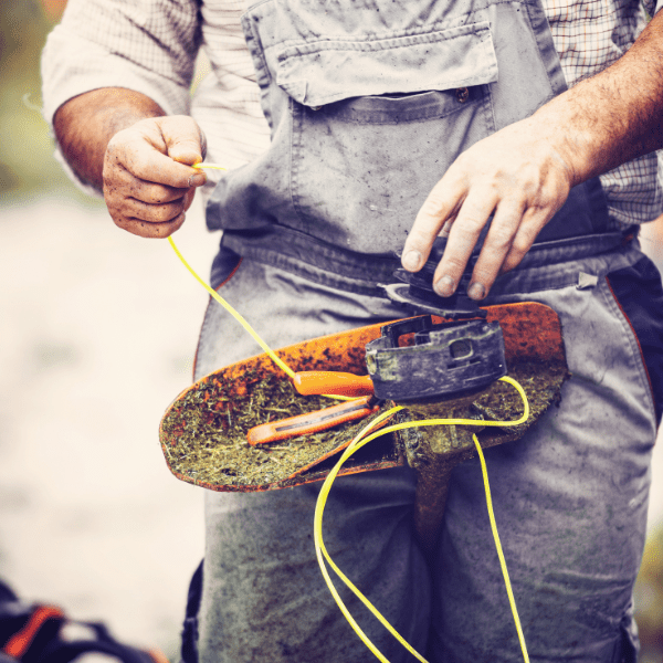 Man repairing the string trimmer