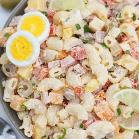 Close up of Puerto Rican Macaroni salad