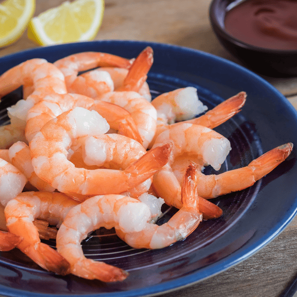 Steamed shrimp on plate.