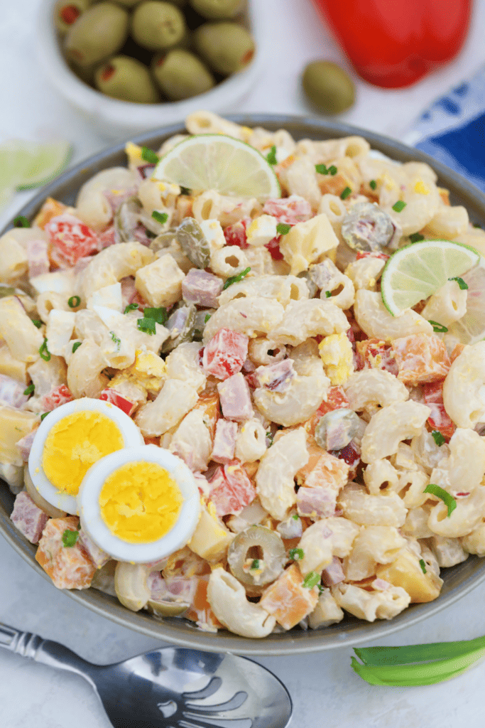 Plated Puerto Rican macaroni Salad