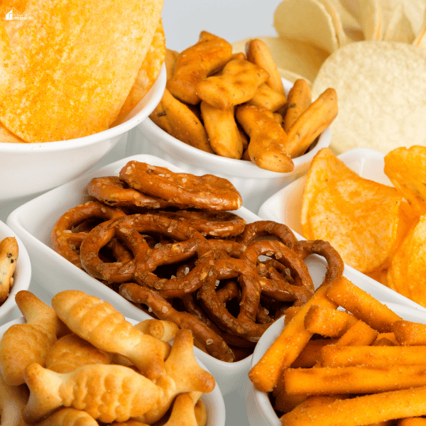 Assorted snack foods in bowls representing budget-friendly summer treats for families.