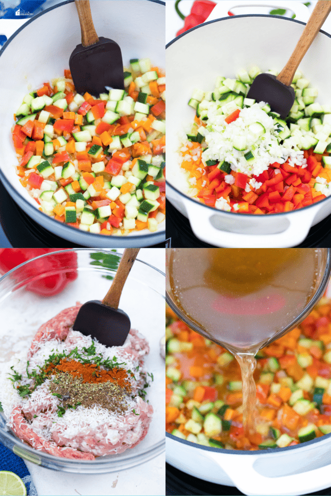 an image of the steps in making Mexican Meatball Soup 