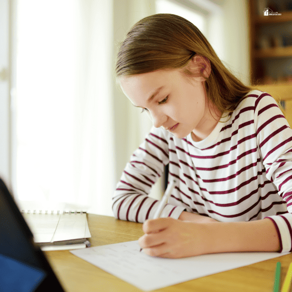 a girl doing homeschool