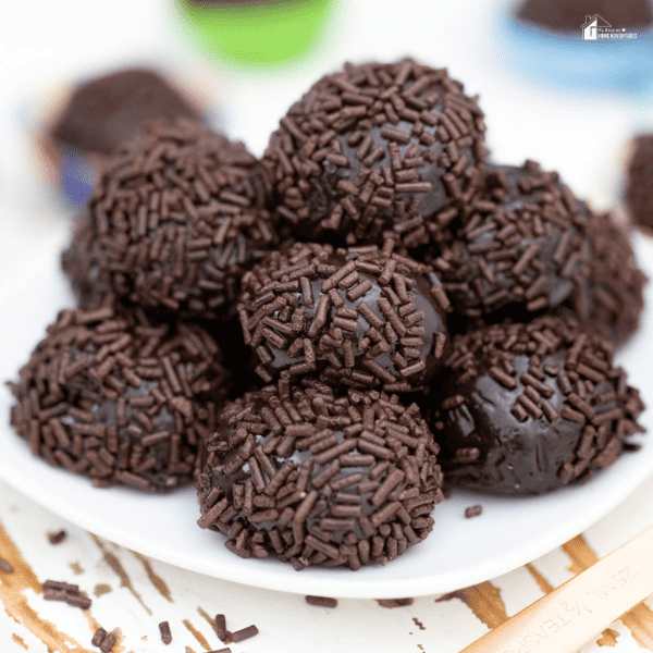 square sized image of Classic Brigadeiros in a white plate