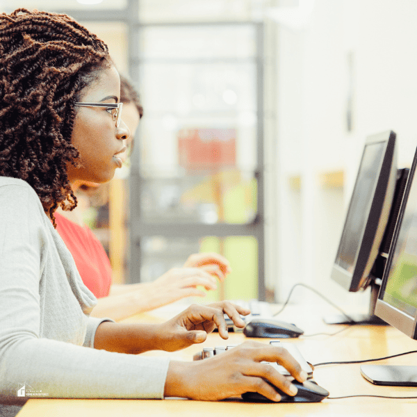 female student doing online stuff