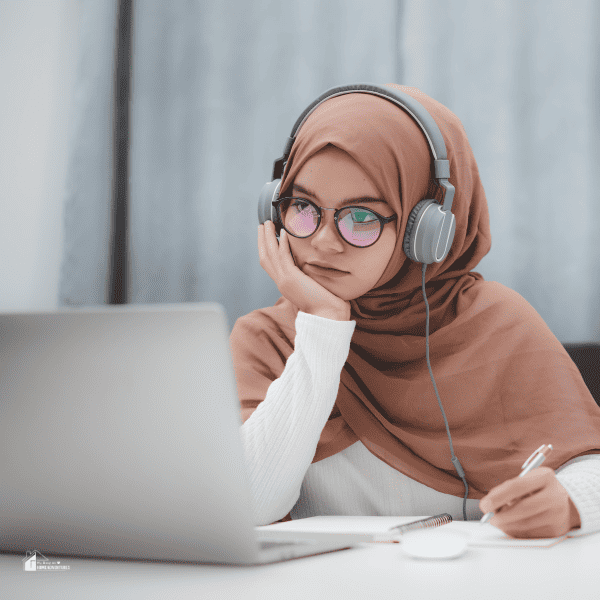 beautiful student using a laptop computer