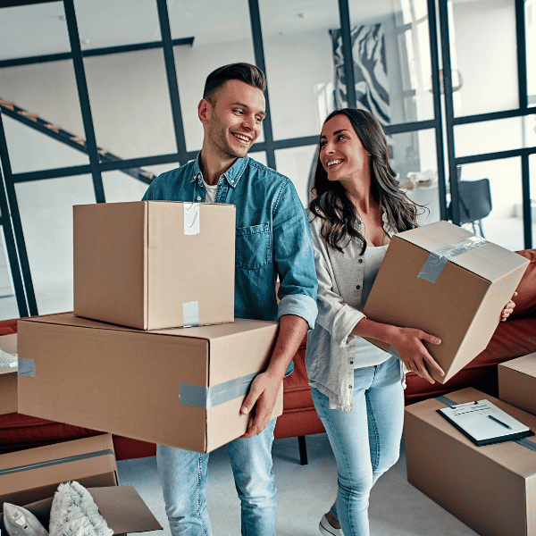 Couple moving in a new home.