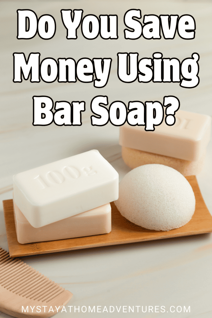 bar soaps and sponges placed in the wooden base