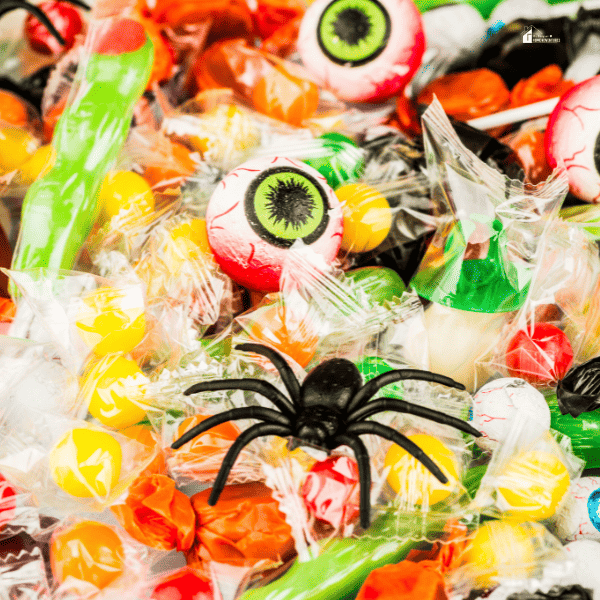 Halloween candies with spider