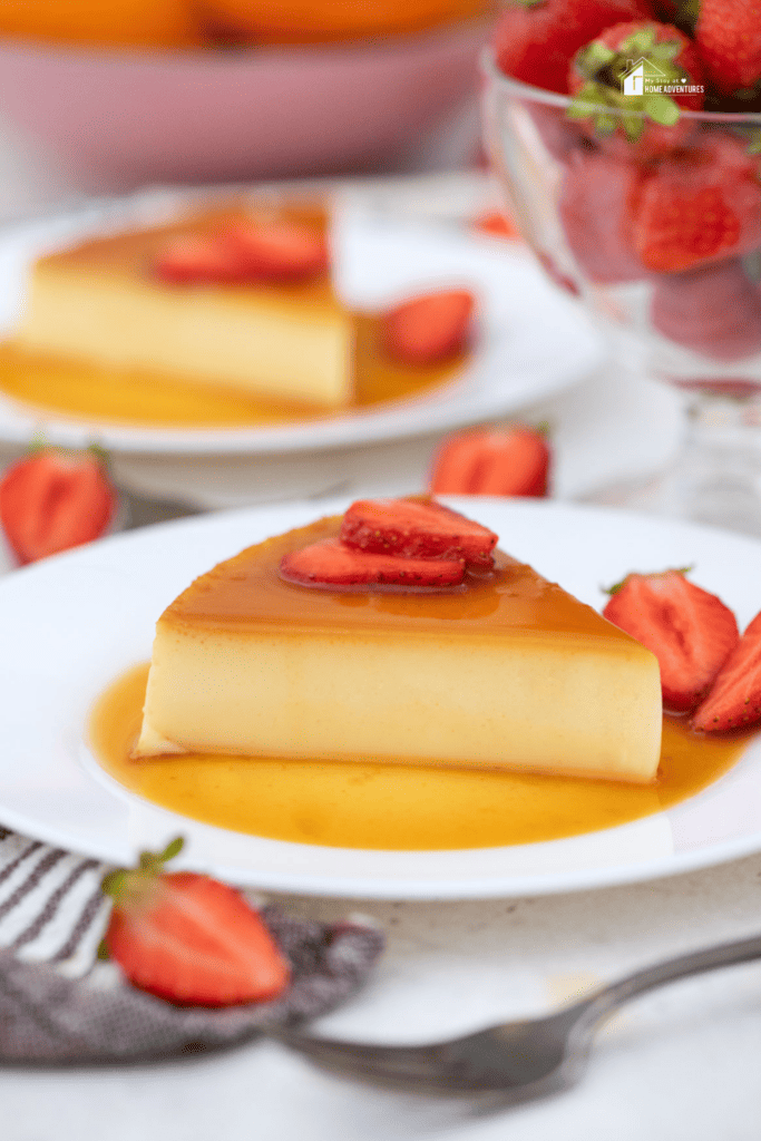 Mexican flan with strawberries on top