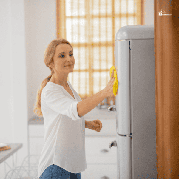 image of a woman cleaning the fridge