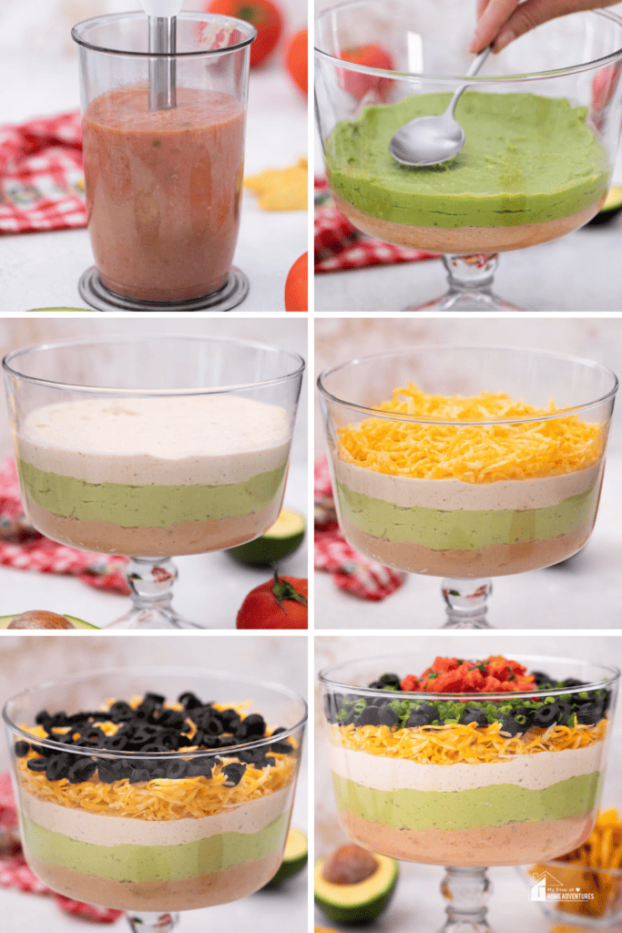 Steps in making 7 Layer Mexican Dip