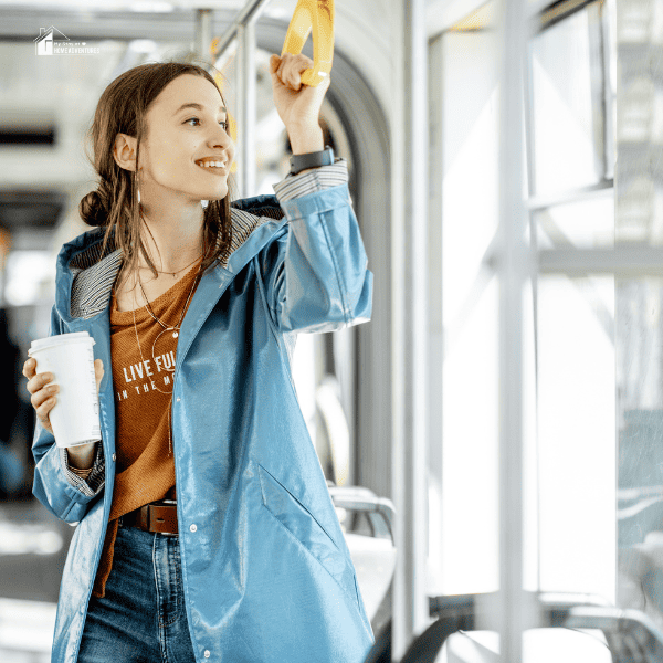 female student using public transport