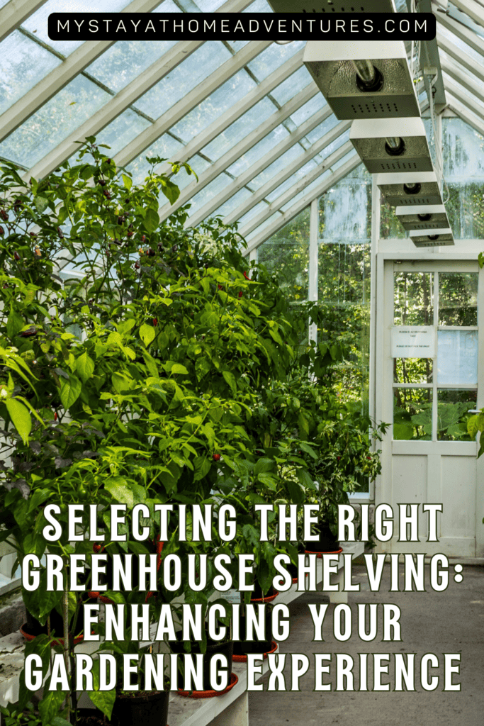 Greenhouse Shelves with text: "Selecting the Right Greenhouse Shelving: Enhancing Your Gardening Experience"