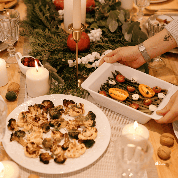 Person Serving a Food on Christmas Dinner