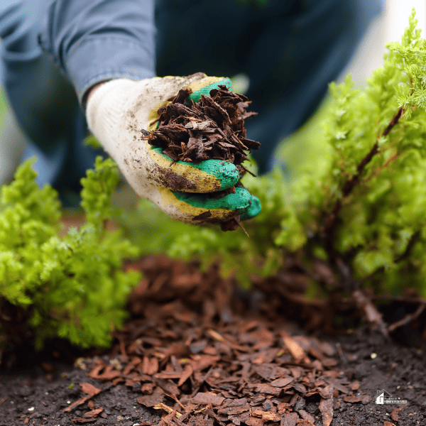 Person Putting Mulch on a GardenPerson Putting Mulch on a Garden