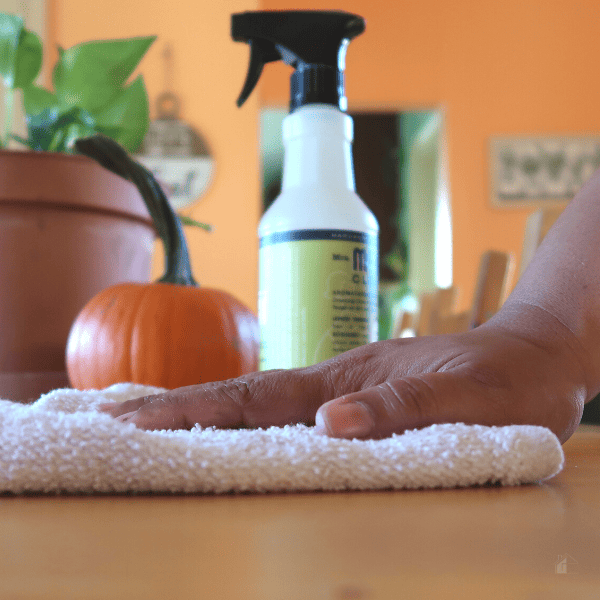 Woman hand cleaning table.