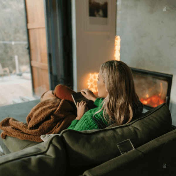 Woman relaxing in a her living room.