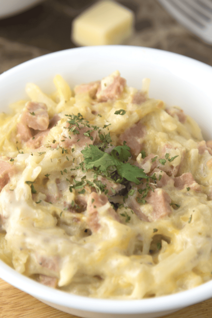 Cheesy Spam Hash Brown Casserole close up