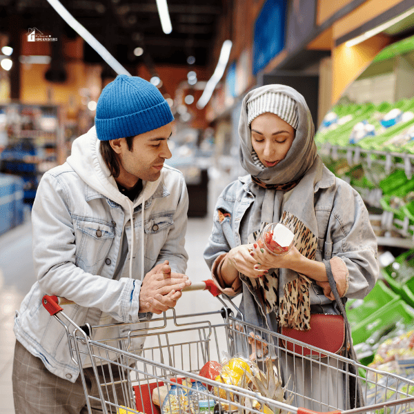 Couple with a Shopping Cart Buying Groceries