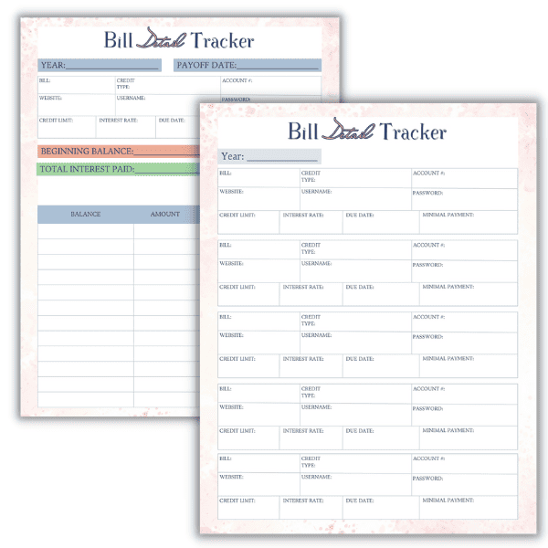 bill tracking sheets