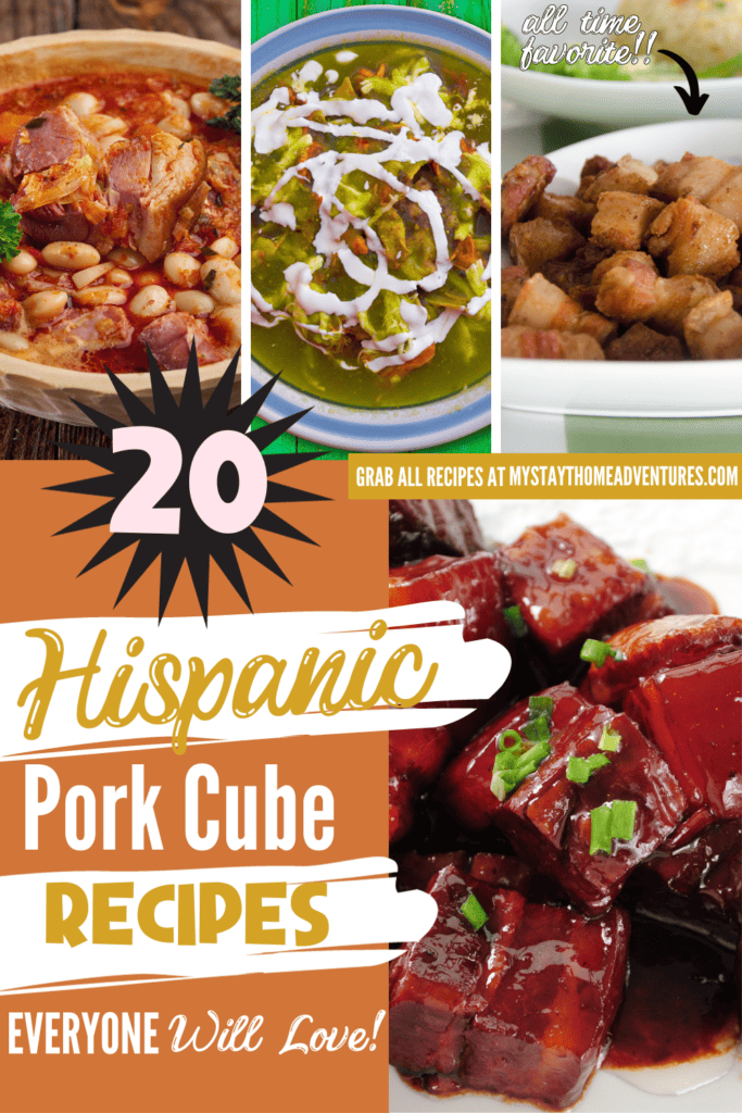 Hispanic Pork Cube recipes collage image with text "20 Hispanic Pork Cube recipes"
