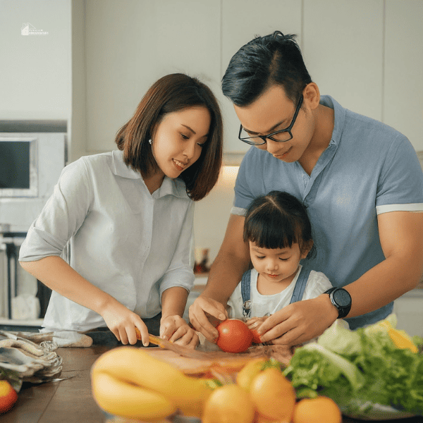 family cooking together in the kitchen