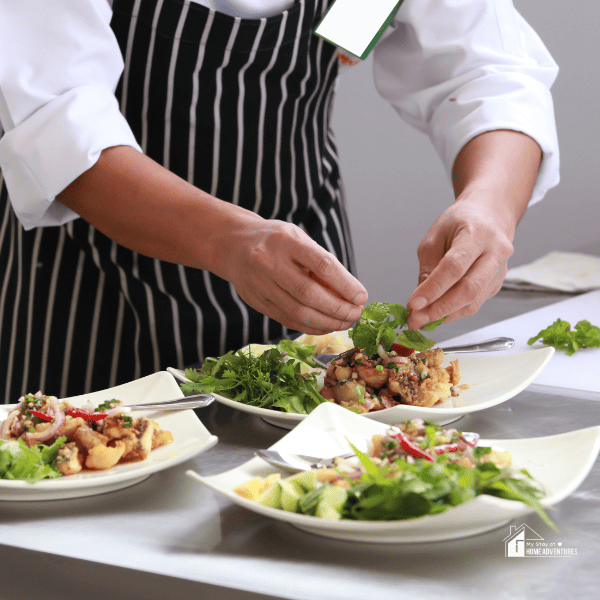 a chef cooking healthy meals in proportion