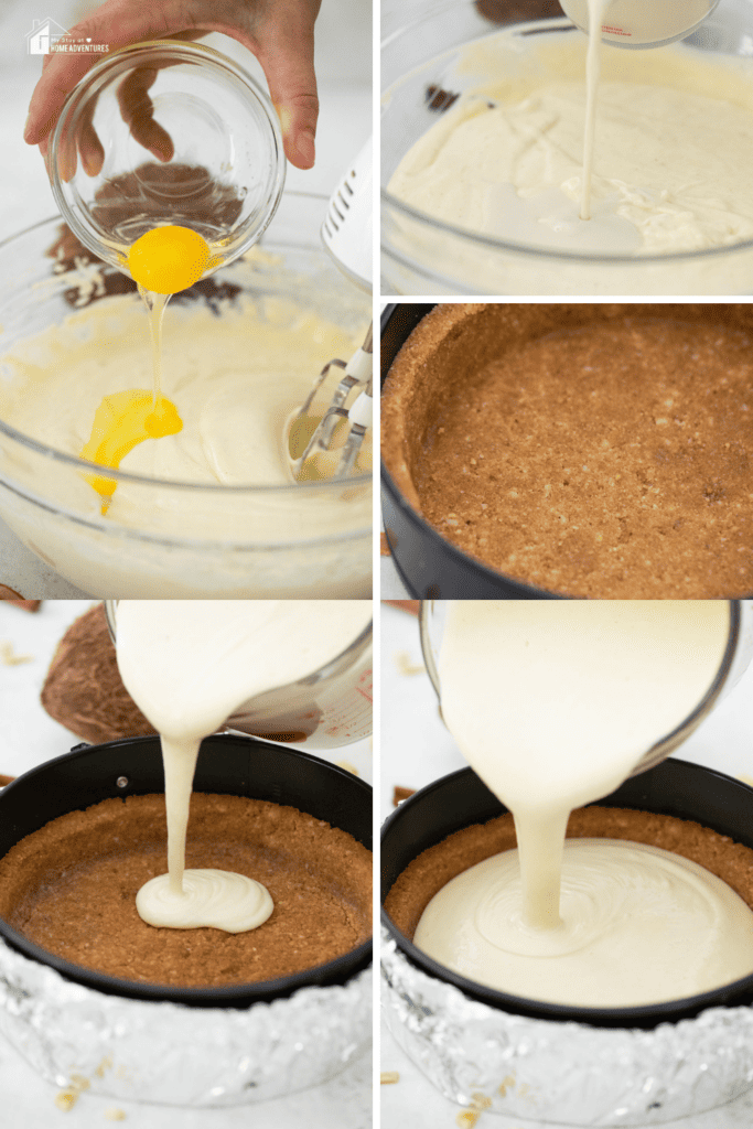 Steps in making Coquito cheesecake