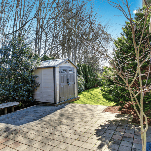 House backyard with small shed