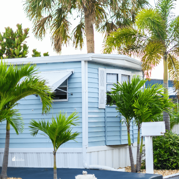 mobile home with blue paint
