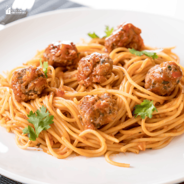 An image of Italian sausage spaghetti.