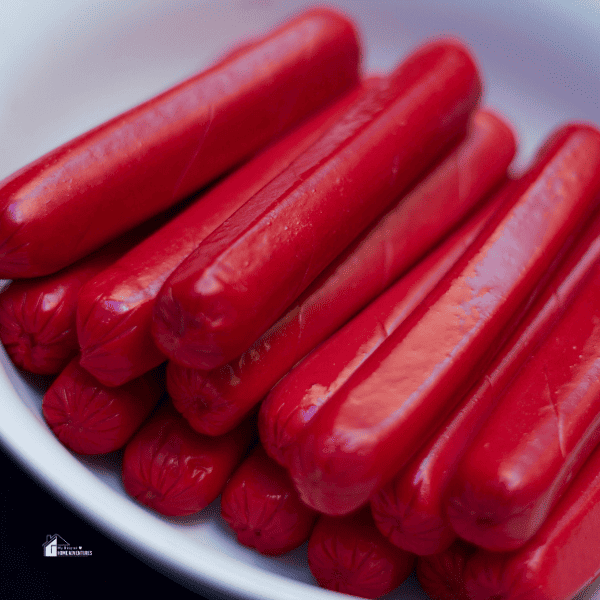 A closeup image of hotdogs.