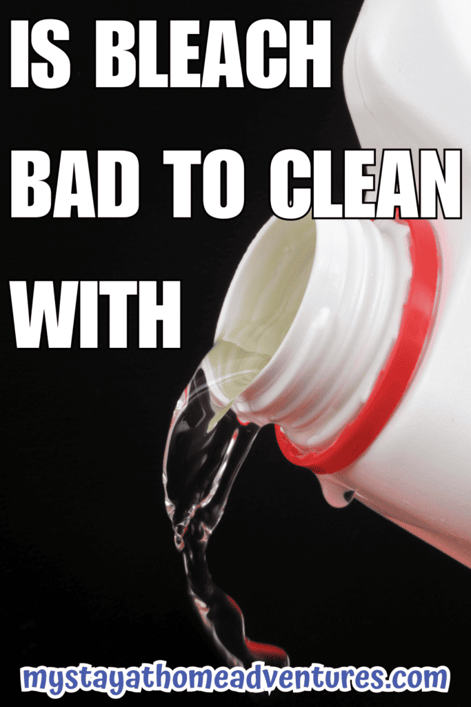 Bleach poured on a black background with text: "Is Bleach Bad to Clean With"