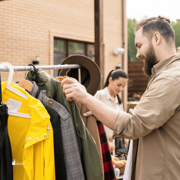 man choosing clothes in a yard sale