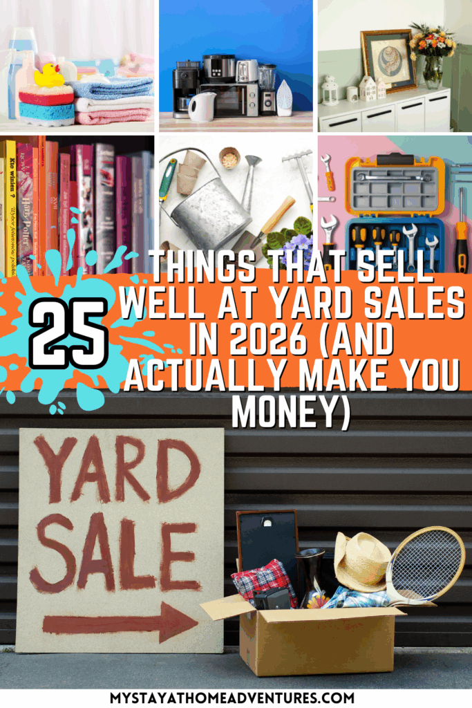 Visual roundup of yard sale best-sellers in 2026, featuring household goods, books, tools, and toys.