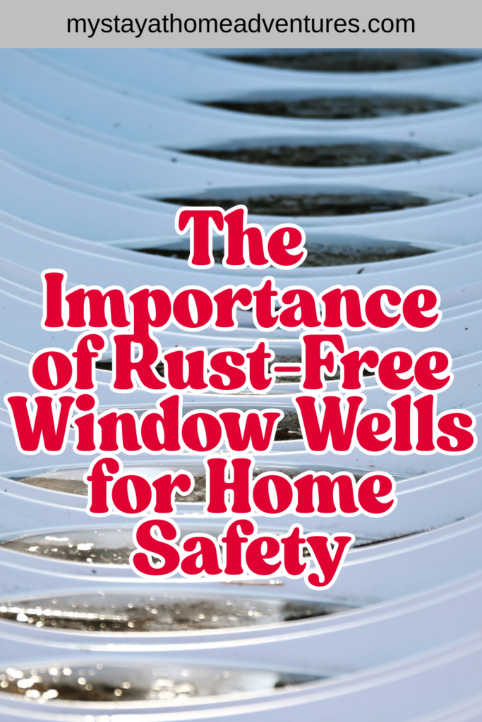 A close-up view shows the curved, ribbed surface of a clean metal window well with light reflecting off its surface.
