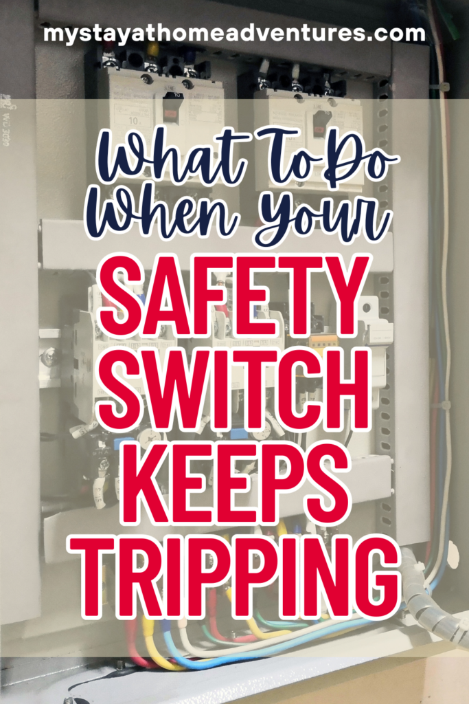 A close-up of an electrical panel with various wires and safety switches, representing home electrical safety and maintenance.