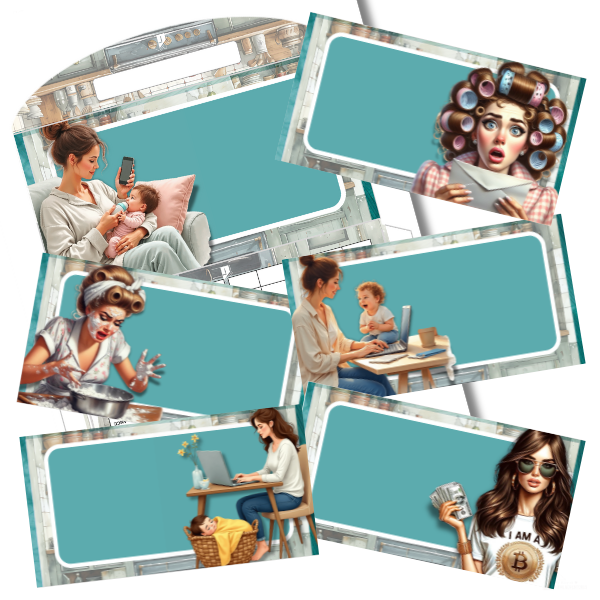 Images of cash envelopes with different mom designs.