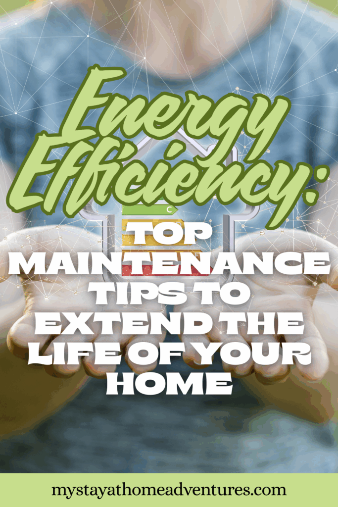 Hands holding a holographic house graphic with energy rating icons, symbolizing home maintenance and energy-saving efforts.