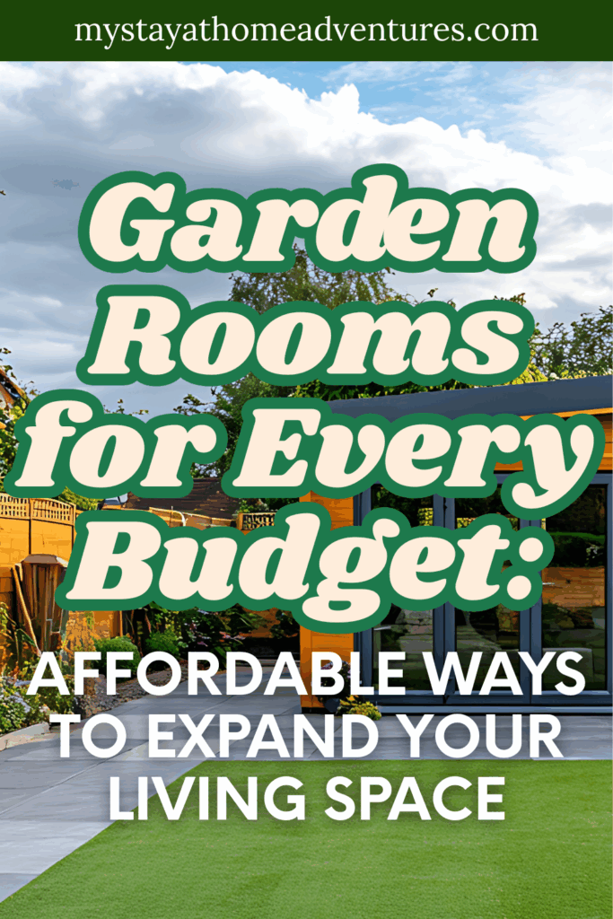 A backyard view featuring a colorful garden room surrounded by flowers, greenery, and a clean paved patio.