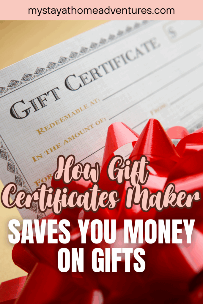 A close-up of a gift certificate with a large red bow symbolizing gift-giving and savings.