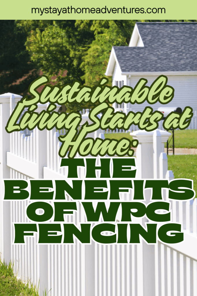 A white WPC fence lines a front yard with a house in the background, promoting sustainable home upgrades.