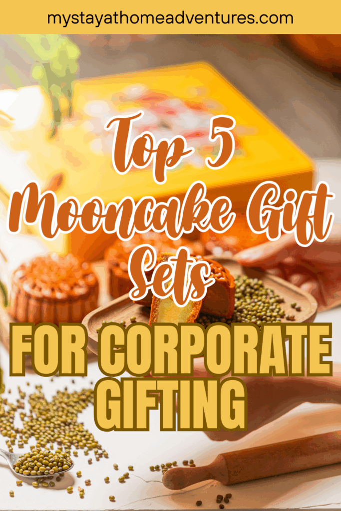A festive display of mooncakes with mung beans and baking tools on a table, ideal for gifting.