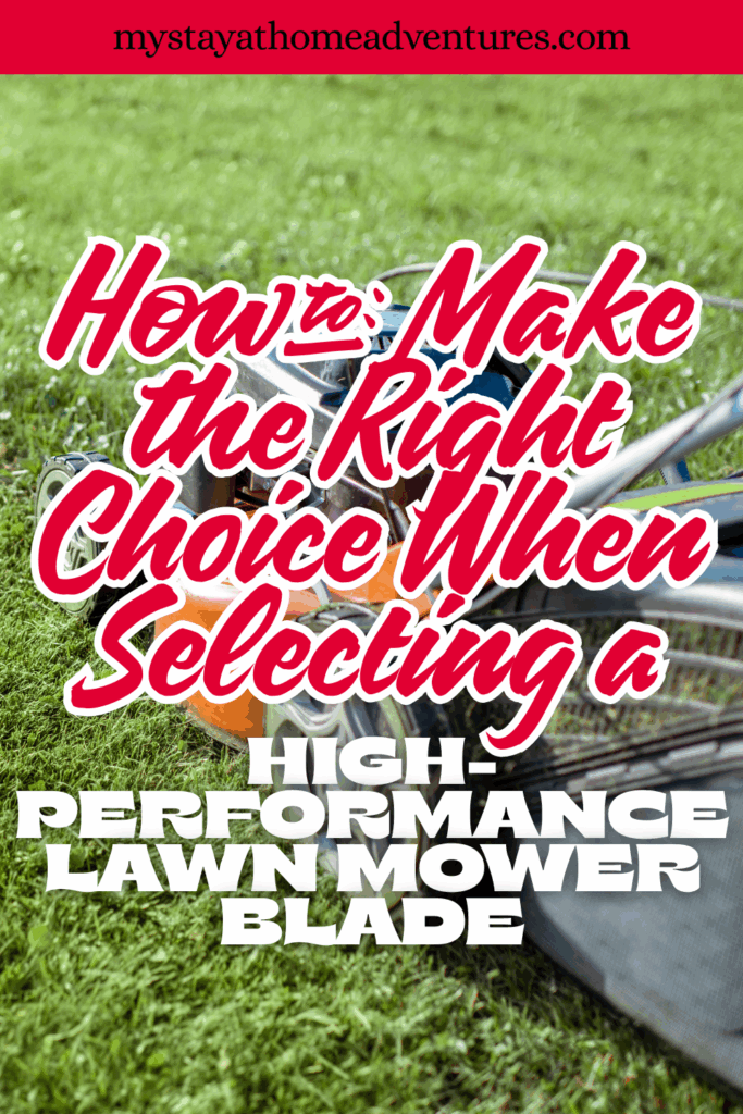 A lawn mower sits on green grass with tools placed nearby, indicating maintenance or blade replacement.