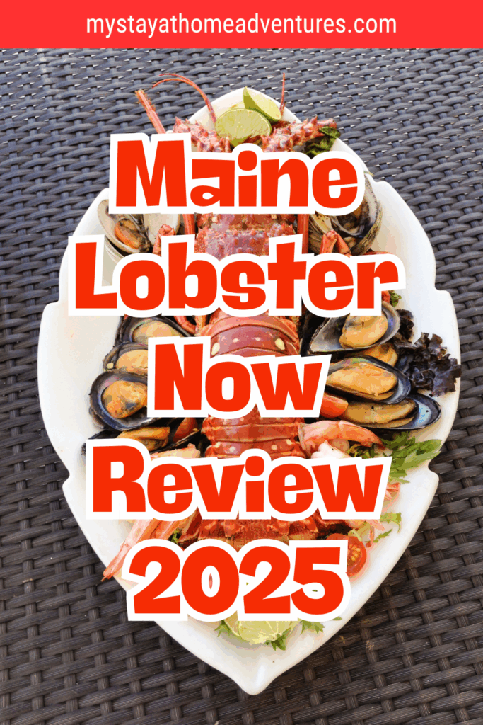Heart-shaped plate filled with lobster tail, mussels, shrimp, and fresh vegetables on a wicker surface.