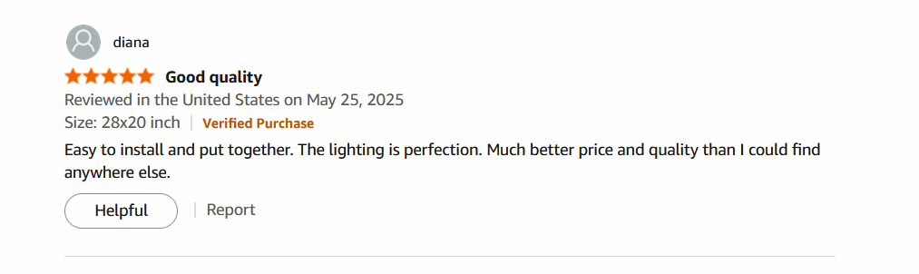 A customer review for a bathroom mirror purchase.