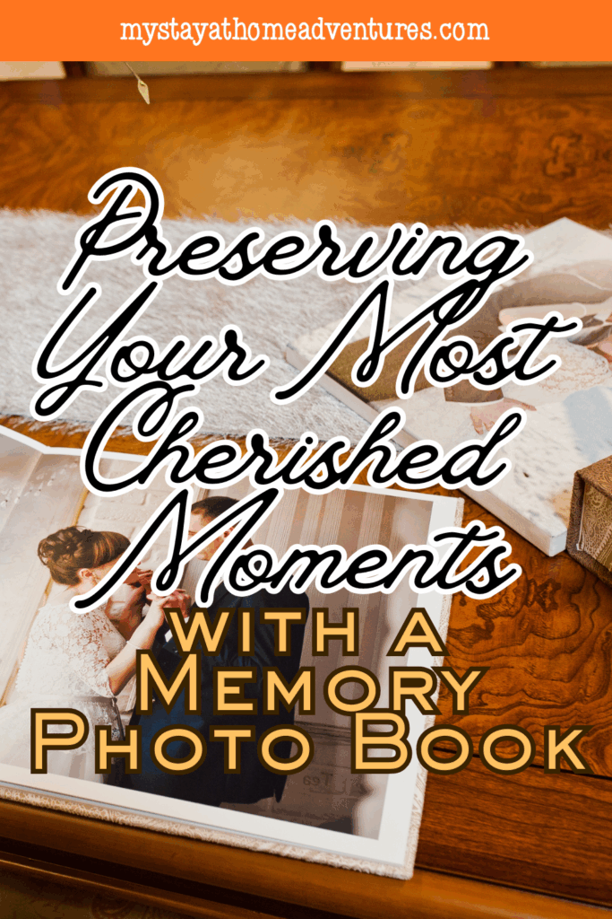 A flat lay of a wedding photo book open on a cozy surface, surrounded by keepsake items.