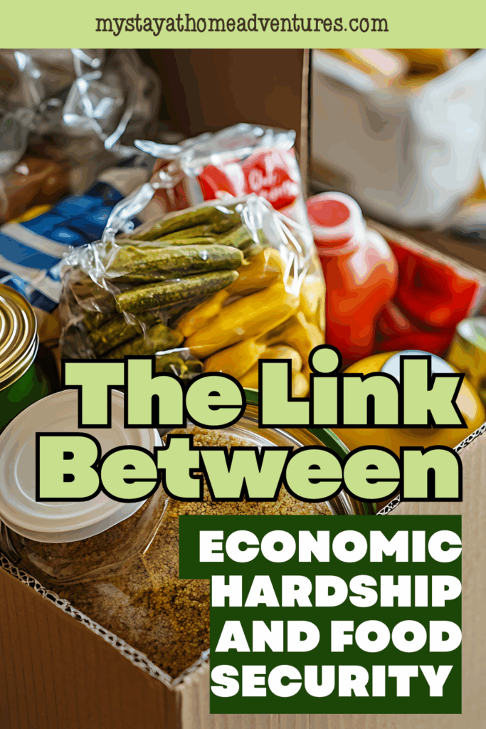 A box filled with essential groceries, symbolizing food support programs linked to financial hardship.